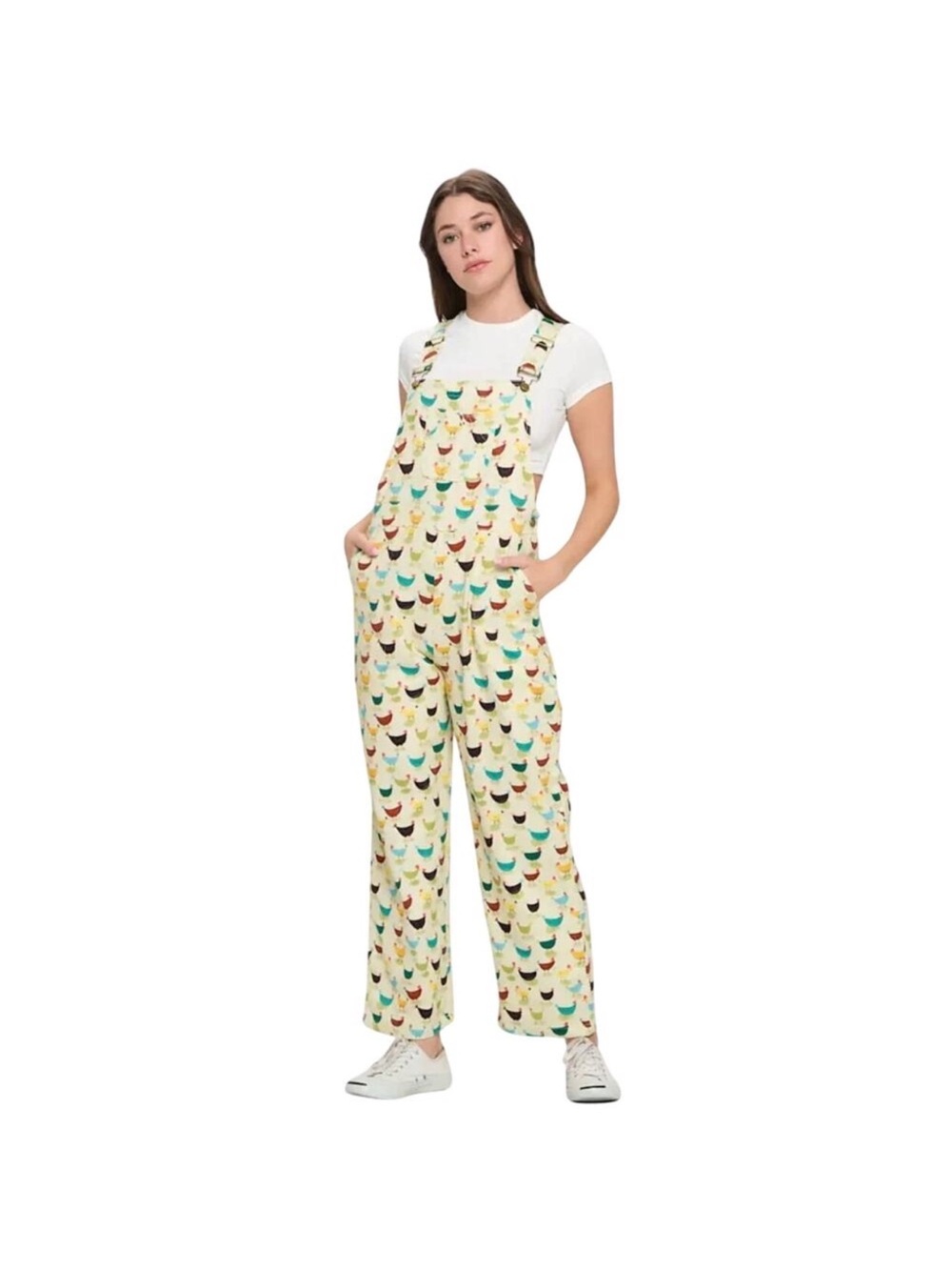 SM Wardrobe Unique Vintage Colorful Rooster Print Cotton
Overalls Size Medium